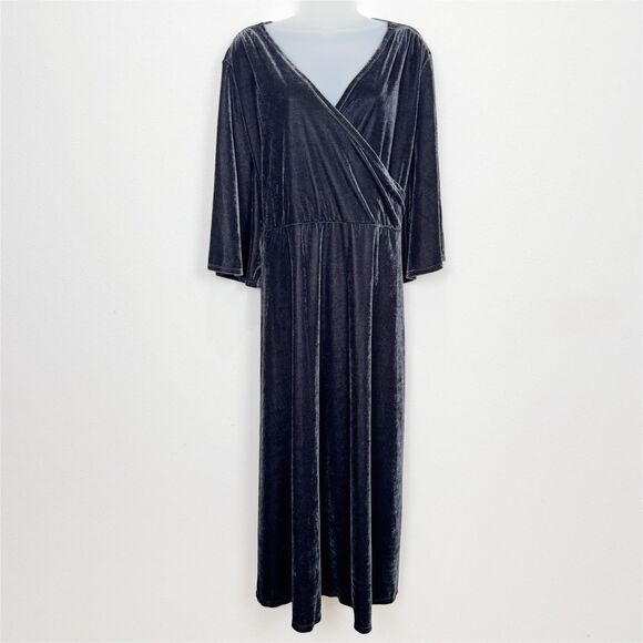 Soft Surroundings Dress Womens 2X Plus Black Velour Stretch‎ Soft Feminine Comfy - Picture 1 of 9